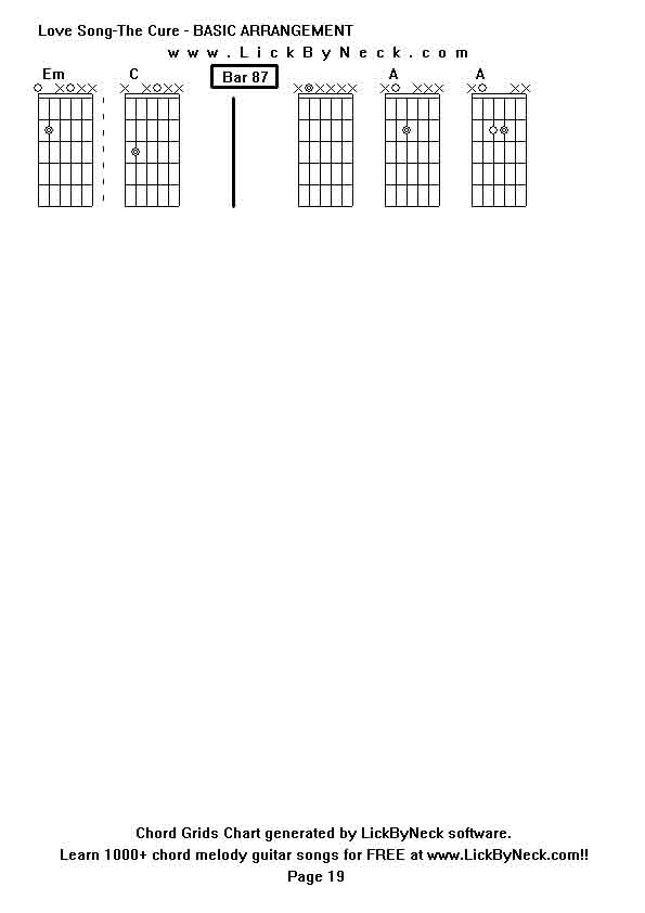 Chord Grids Chart of chord melody fingerstyle guitar song-Love Song-The Cure - BASIC ARRANGEMENT,generated by LickByNeck software.